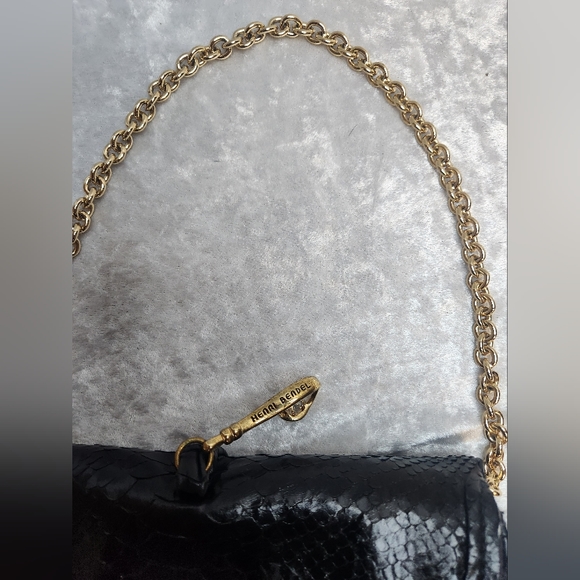 Henri Bendel Black Snake Leather Gold Chain Shoulder Clutch Bag - Picture 3 of 8